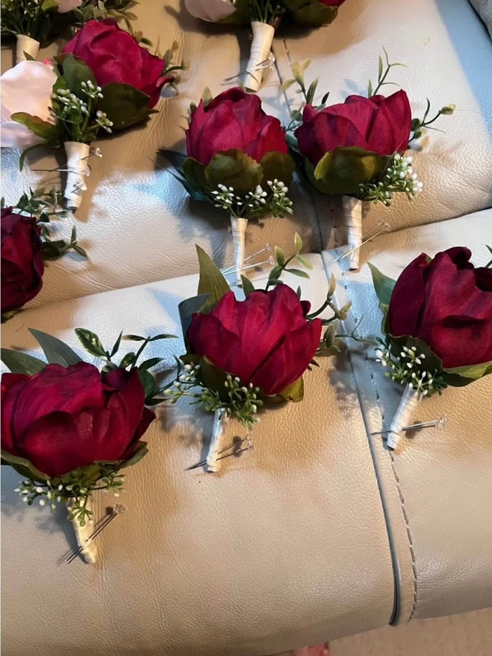 Wedding Burgundy, Blush, Ivory Peony Boutonnieres Set of 10